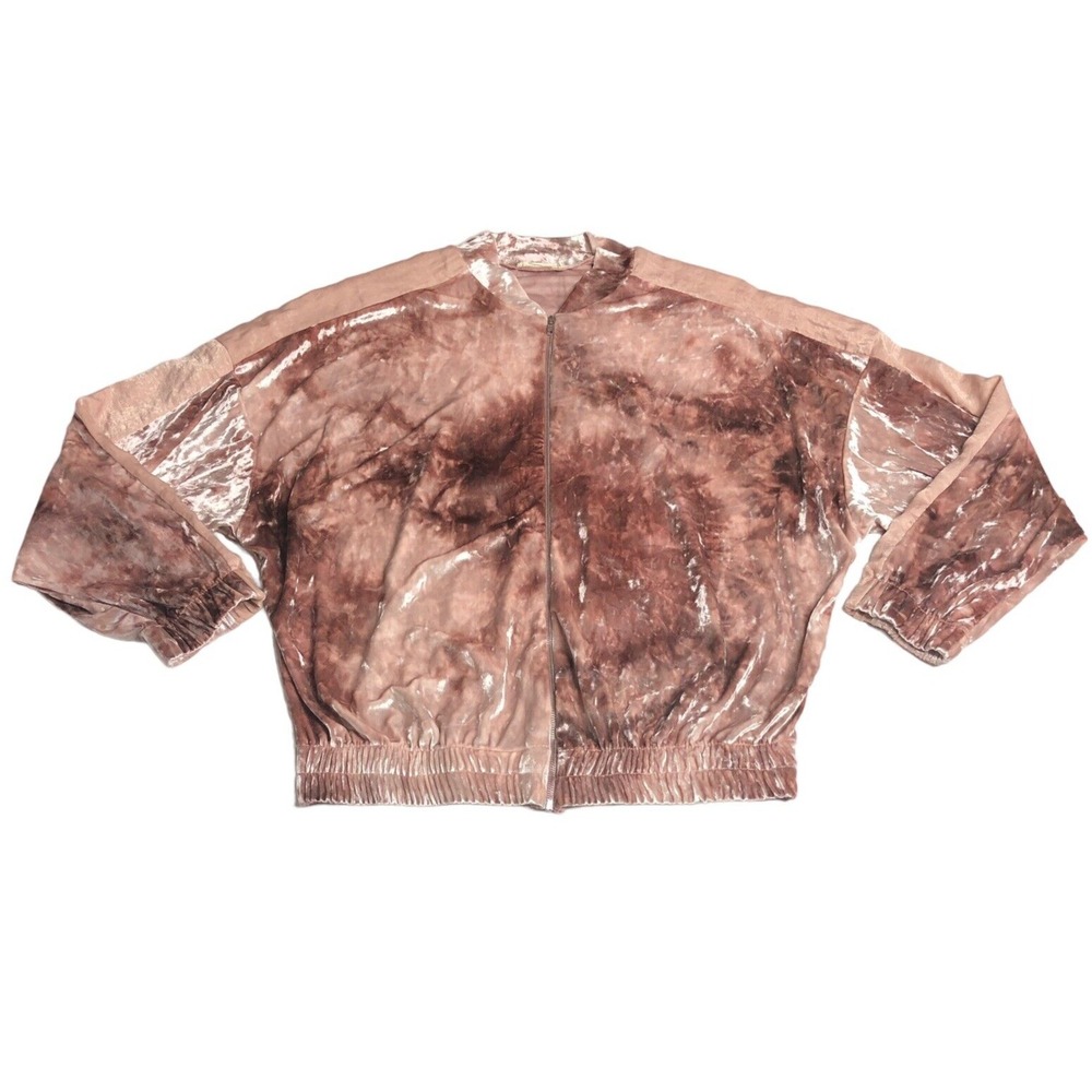 Y2K Millibon Crushed Velour Jacket Womens M Mauve Pink Satin Track Bomber Zip